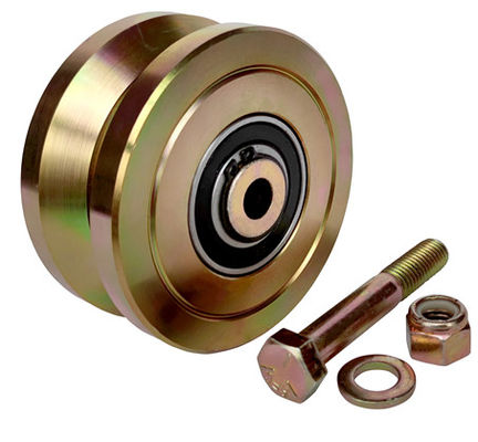 4.02&quot; 102mm เหล็กประตูบานเลื่อนล้อเลื่อนล้อเลื่อนลูกกลิ้งที่มีพื้นผิวสกรูสีเหลืองชุบสังกะสี