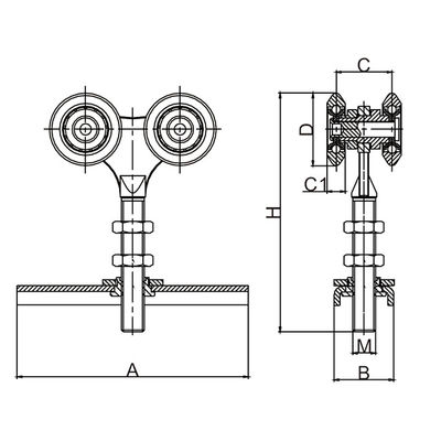 Closet 25mm 4 ล้อประตูบานเลื่อนลูกกลิ้งล้อประตูโรงนาสำหรับงานหนัก Wall Guides Flush Mount