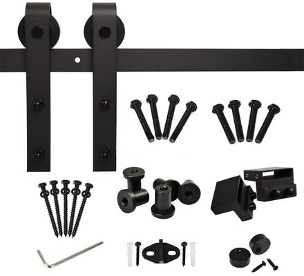 80kg-100kg Black Bent Strap Barn Door Hardware Kit ลูกกลิ้งประตูบานเลื่อนและราง