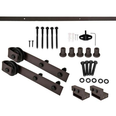 80kg-100kg Black Bent Strap Barn Door Hardware Kit ลูกกลิ้งประตูบานเลื่อนและราง