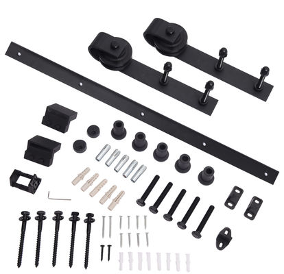 80kg-100kg Black Bent Strap Barn Door Hardware Kit ลูกกลิ้งประตูบานเลื่อนและราง